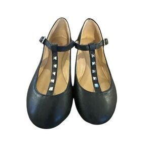 Girls Black Studded‎ T-Strap Ballet Flats Casual Dress Shoes